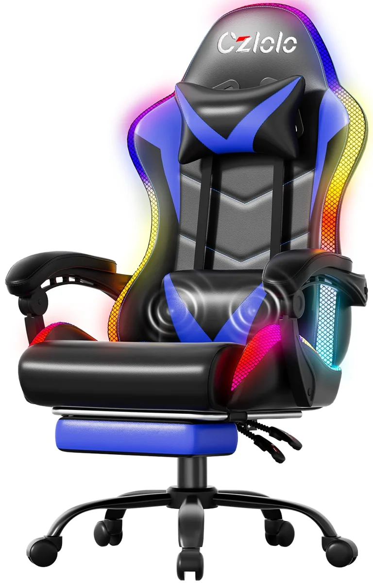 Czlolo Silla Gaming Racing con Masajeador y LED RGB