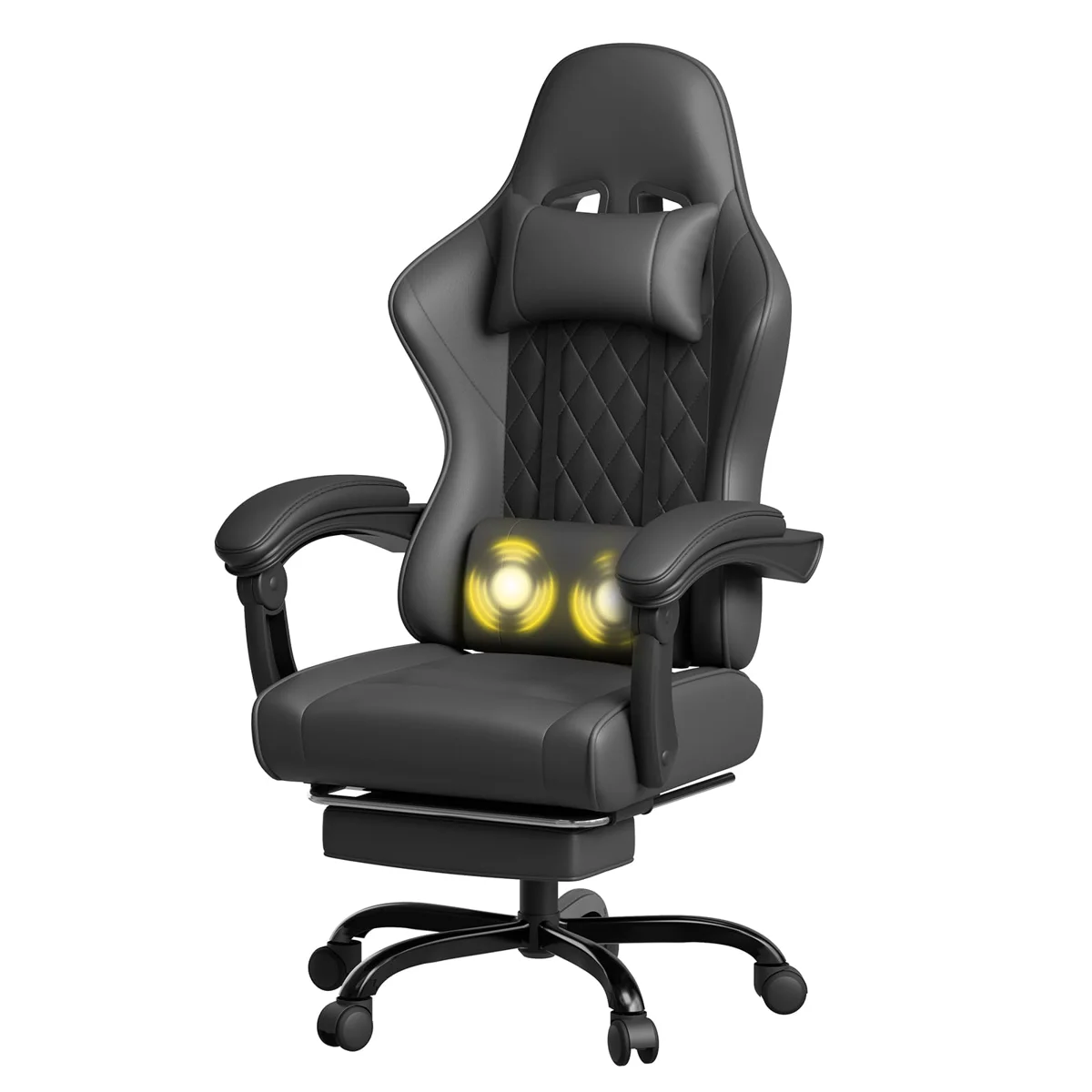 JUMMICO Silla Gaming con Masaje, Butaca Reclinable Ergonómica con Reposapiés y Reposacabezas